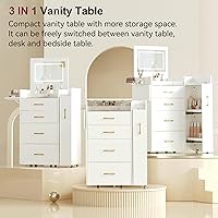 Vista 8 de Herture Pequeño tocador de tocador, juego de tocador compacto con toma de corriente, tocador de maquillaje 3 en 1 con luces con 3 modos