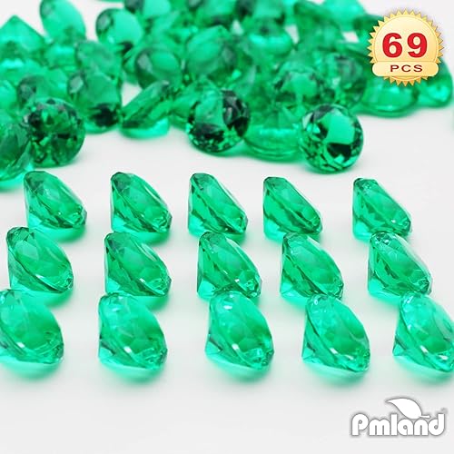 Miniatura 5 de PMLAND 69 cristales redondos de diamantes falsos acrílicos grandes, de 0.984 in (1 pulgada), piedras preciosas transparentes verdes para dispersión