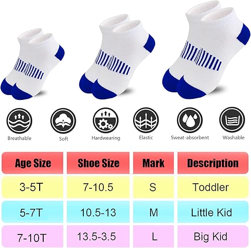 Miniatura 8 de Tsmollyu Calcetines para niño 12 pares de calcetines de algodón atléticos medio acolchados calcetines de corte bajo para niños pequeños y grandes de