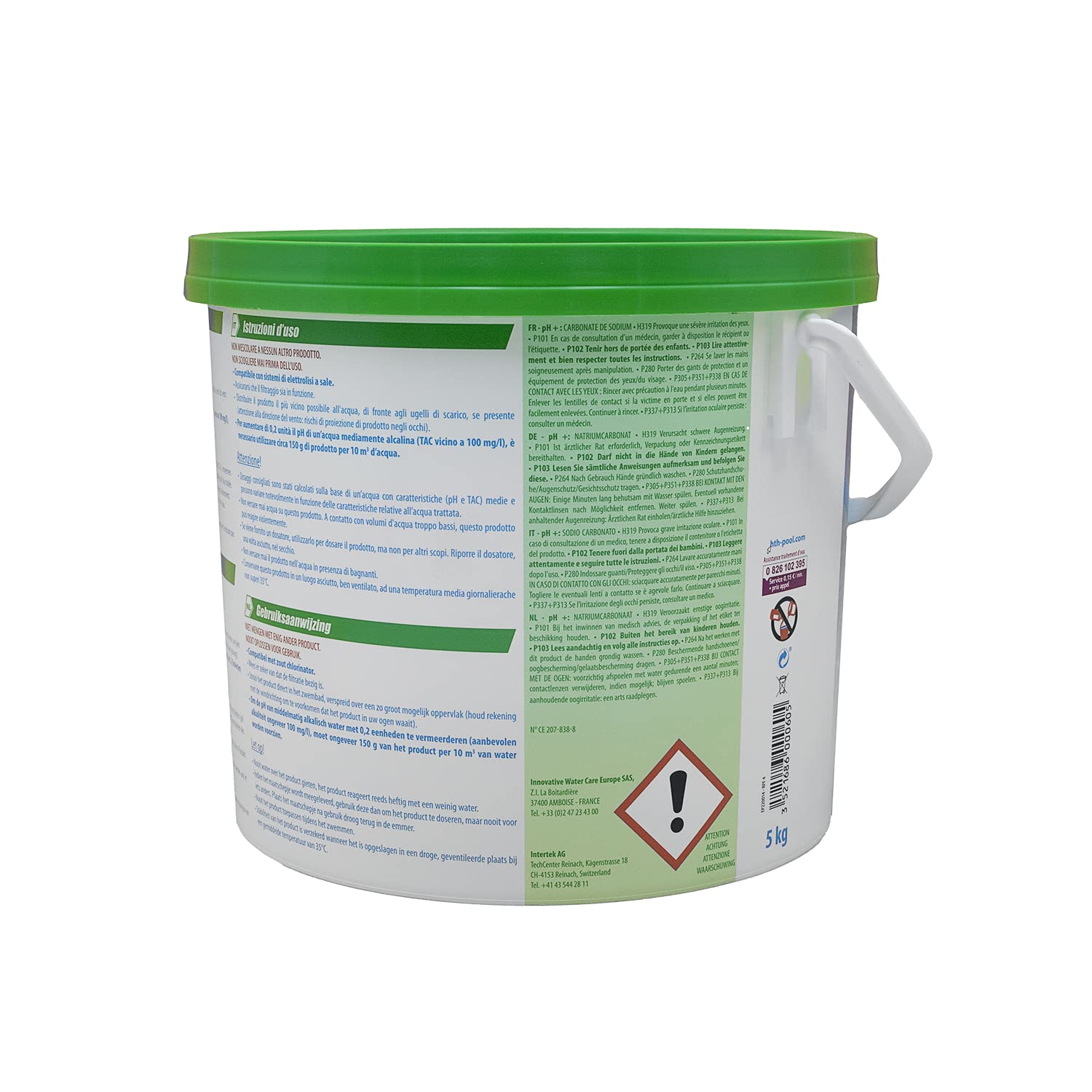 HTH pH Plus Poudre - 5kg | Correcteur de pH Solide - Augmente Le pH + 10 Tests HPS OFFERTS 6 en 1