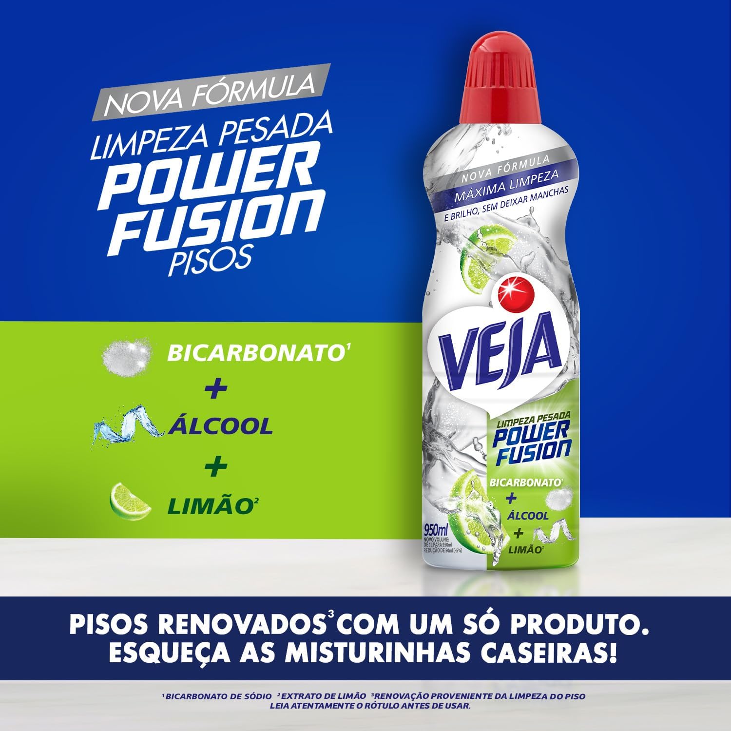 Veja Limpeza Pesada Power Fusion Limão Limpador de Pisos 950ml Veja Limpeza Pesada Power Fusion Limão Limpador de Pisos 950ml