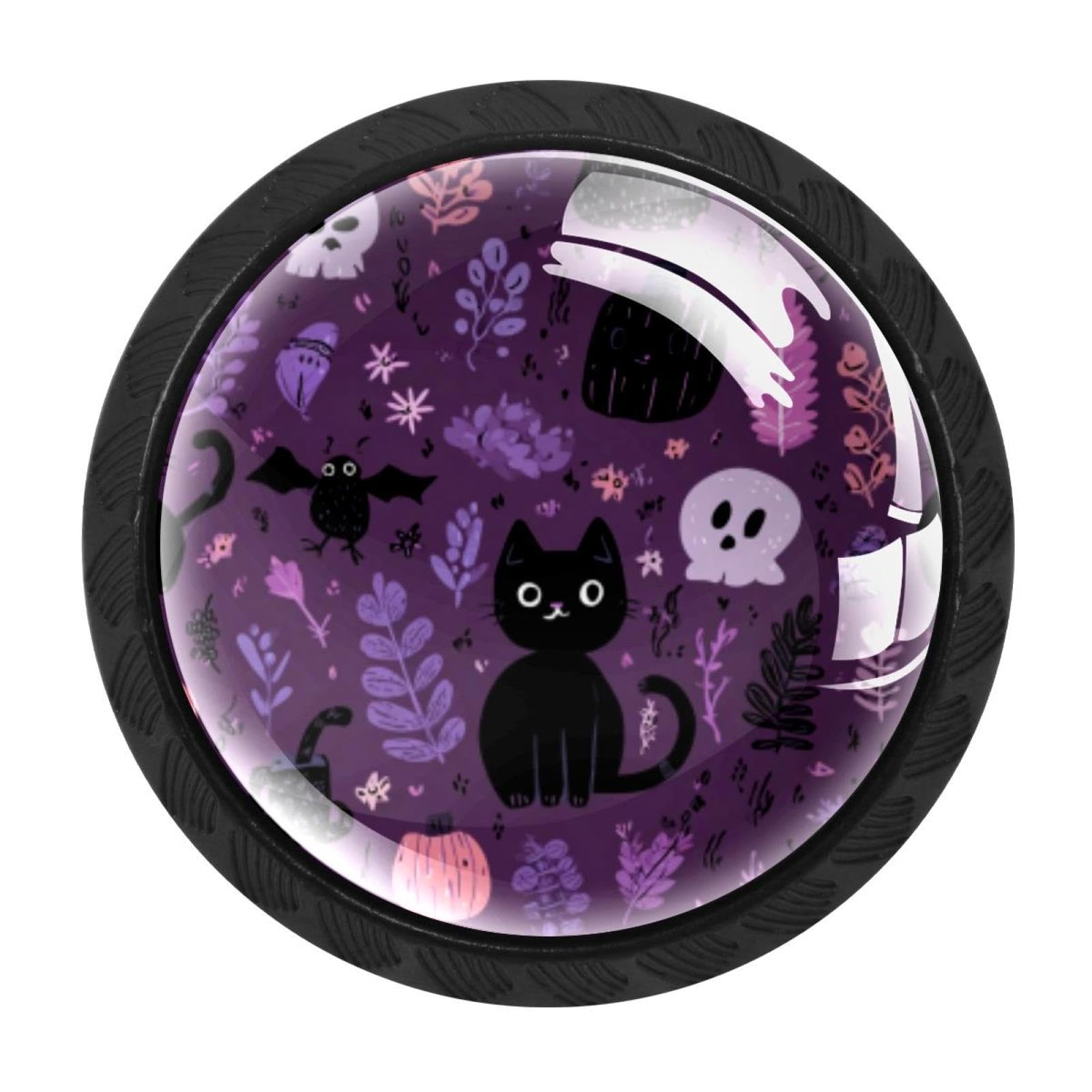 CHENZZZZ 4 Pack Black Cute Halloween (1) Drawer Knobs, Cabinet Knobs Round Glass Knobs for Kitchen Cabinet Hardware Bathroom 35MM