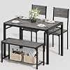 Furmax Dining Table Set for 4, Modern Kitchen Table Bench and Chairs Rectangular Dining Room Table Set with Storage Bench for Small Space, Apartment, Restaurant Grey