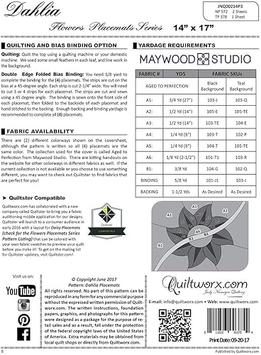 Miniatura 2 de Quiltworx - Judy Niemeyer Quilting Patrón de manteles individuales de flores de dalia
