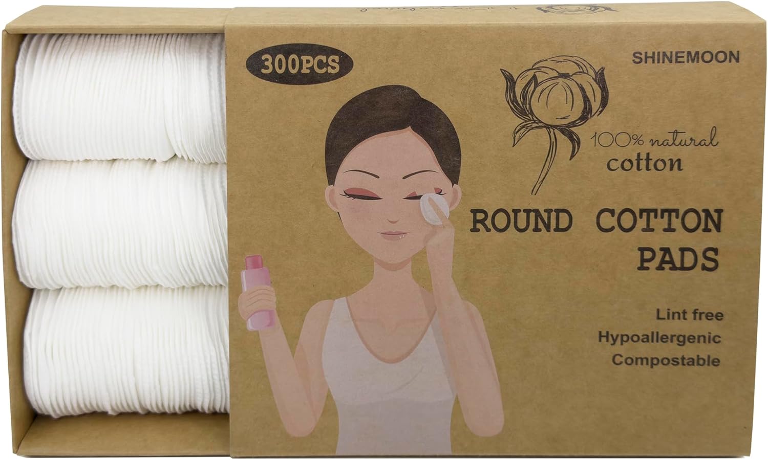 SHINEMOON Cotton Rounds for Face 300 Count Makeup Remover