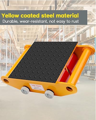 Miniatura 6 de GCCSJ 6T Machinery Skate Dolly, 13200lbs Maquinaria Mover Skate Machinery Mover Skate Skate con correa antideslizante y 4 rodillos de PU, Patín de