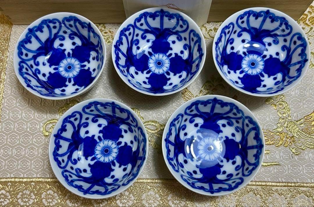 深川製磁 染付菊唐草 湯呑揃 茶器 5客セット