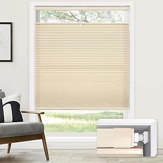 LazBlinds No Tools No Drill Cordless Cellular Shades, Top Down Bottom Up (TDBU) Honeycomb Shades for Home, Light Filtering Thermal Insulation Blinds for Windows, 26" W x 64" H, Beige