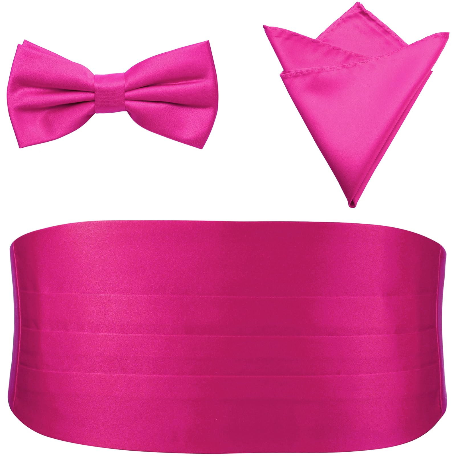 PenSee Mens Formal Solid Pre-tied Bow Tie &amp; Pocket Square &amp; Cummerbund Set Tuxedo Bow Ties for Men