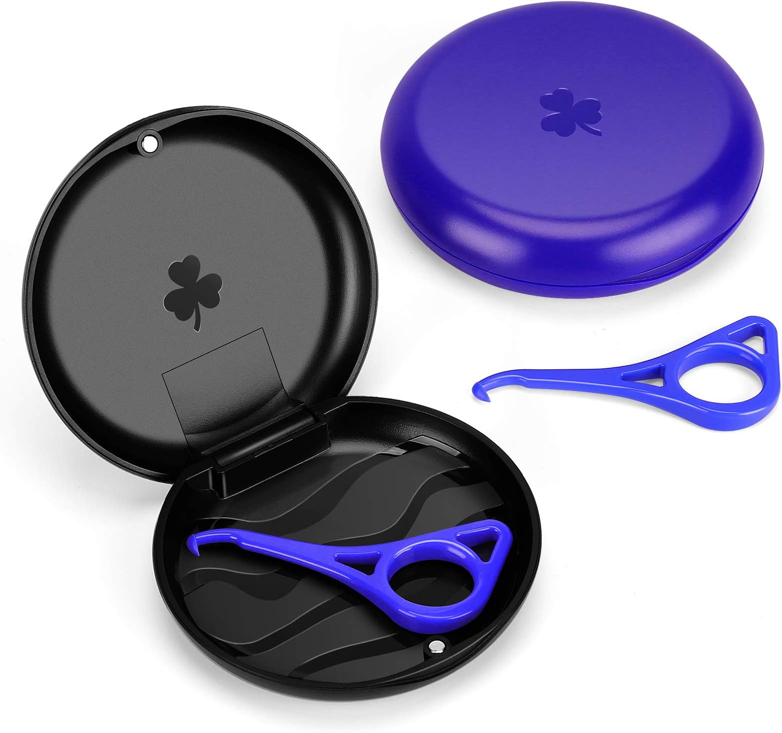 Aligner and Retainer Case with Special Magnetic Closure and 3-leaf Clover Design, 2 Pack (Dark Blue & Black)