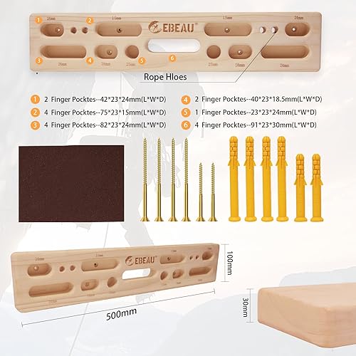 Miniatura 2 de ebeau Tablero colgante portátil para escalada en roca para escalada y entrenamiento de agarre, entrenamientos montados en la puerta y barras de