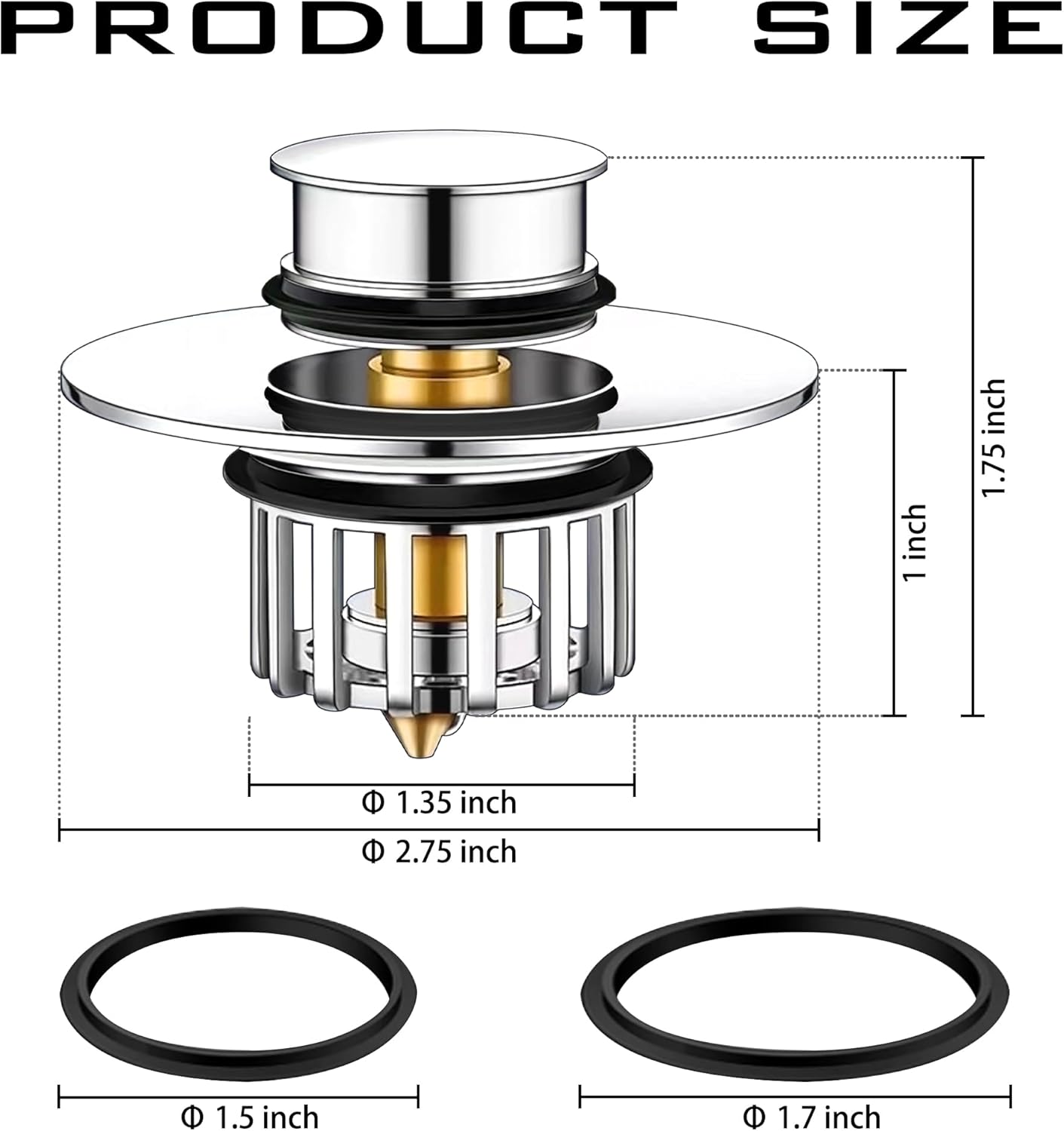 Pop-Up Drain Plug with Screen,Bathtub Plugs,Shower Drain Hair Catcher,Drain Protectors for 1-1/2 to 1-3/4 inch Bathtub Drain Holes - Image 3