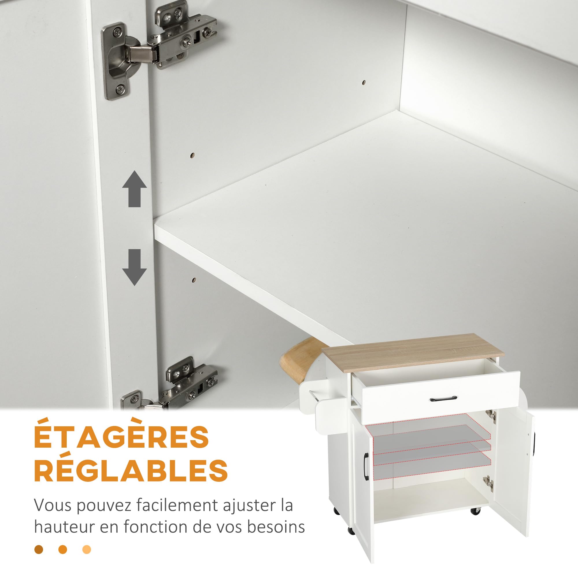 HOMCOM Isola cucina con multi-storage 1 cassetto 2 ante Bianco