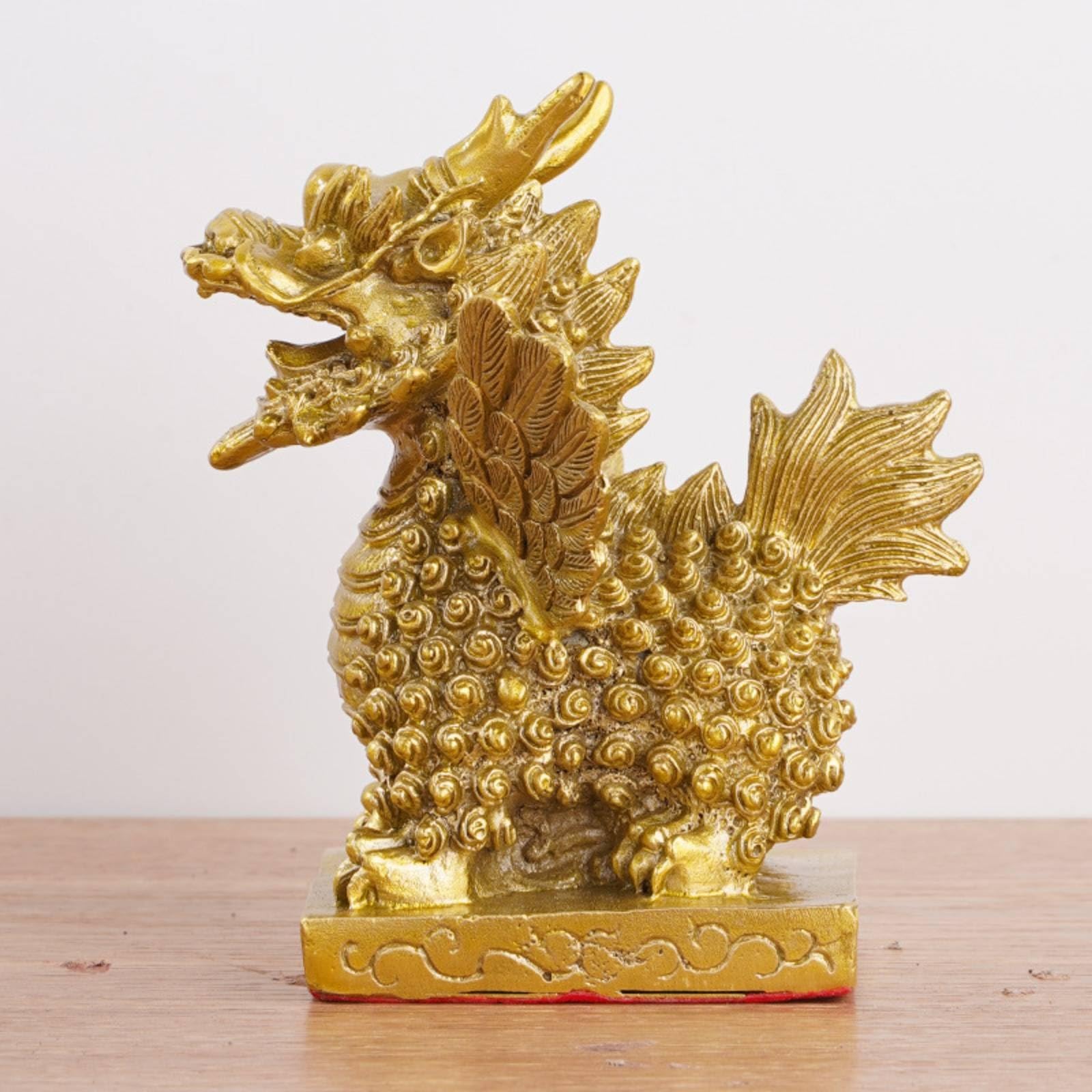 Drachenfigur Goldfarben Qilin-Figur Detailliert Drachenskulptur für Altar, 12 cm