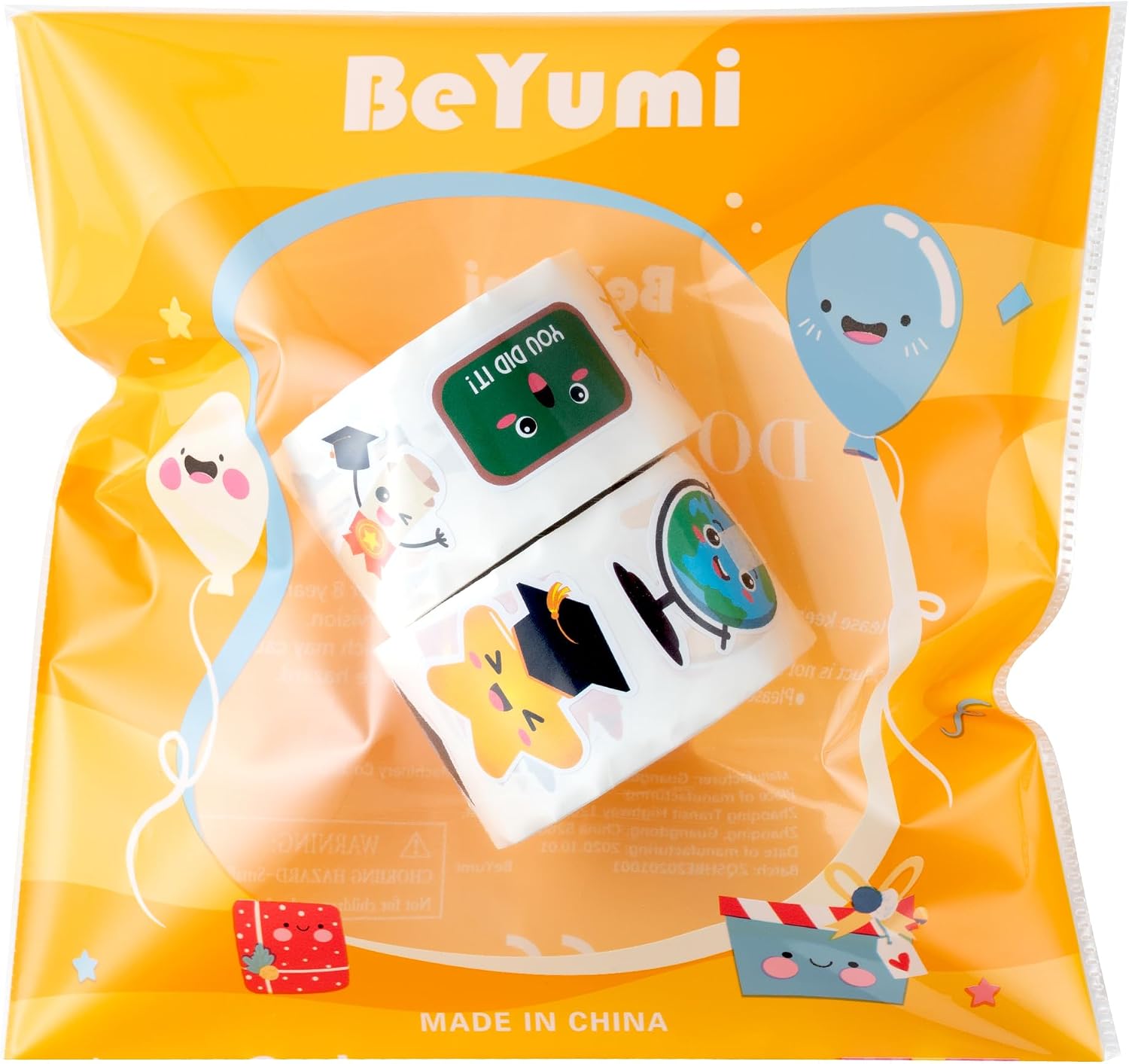BeYumi Preschool Kindergarten Graduation Sticker - 1000Pcs Cute Cartoon Graduation Stickers in 2 Rolls Waterproof Vinyl Grad Cute Decal for Gift Bottle Luggage Computer Envelope Decor for Pre-K Kids