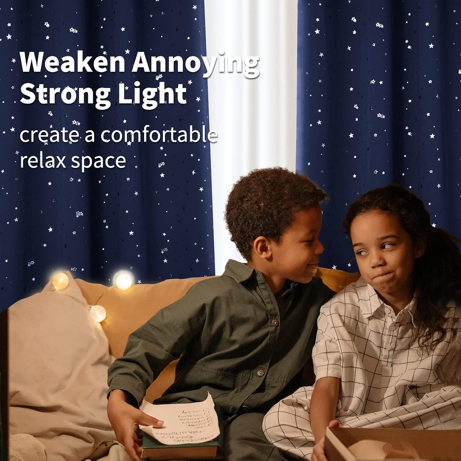 BGment Navy Star Blackout Curtains for Kid's Bedroom - Grommet Thermal Insulated Room Darkening Printed Curtains for Living Room, Set of 2 Panels (46 x 54 Inch, Dark Blue)