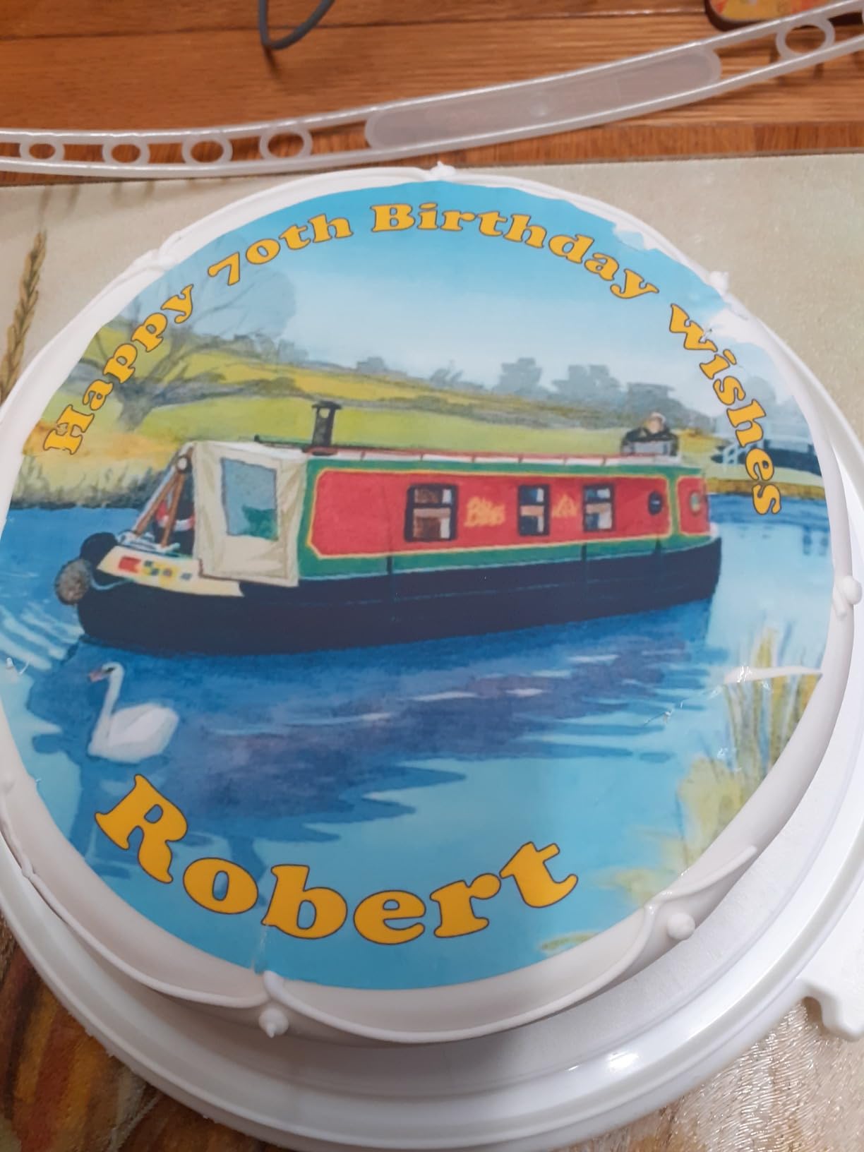 Canal Boat Barge Personalised Cake Topper (Round Easy Peel Icing ...