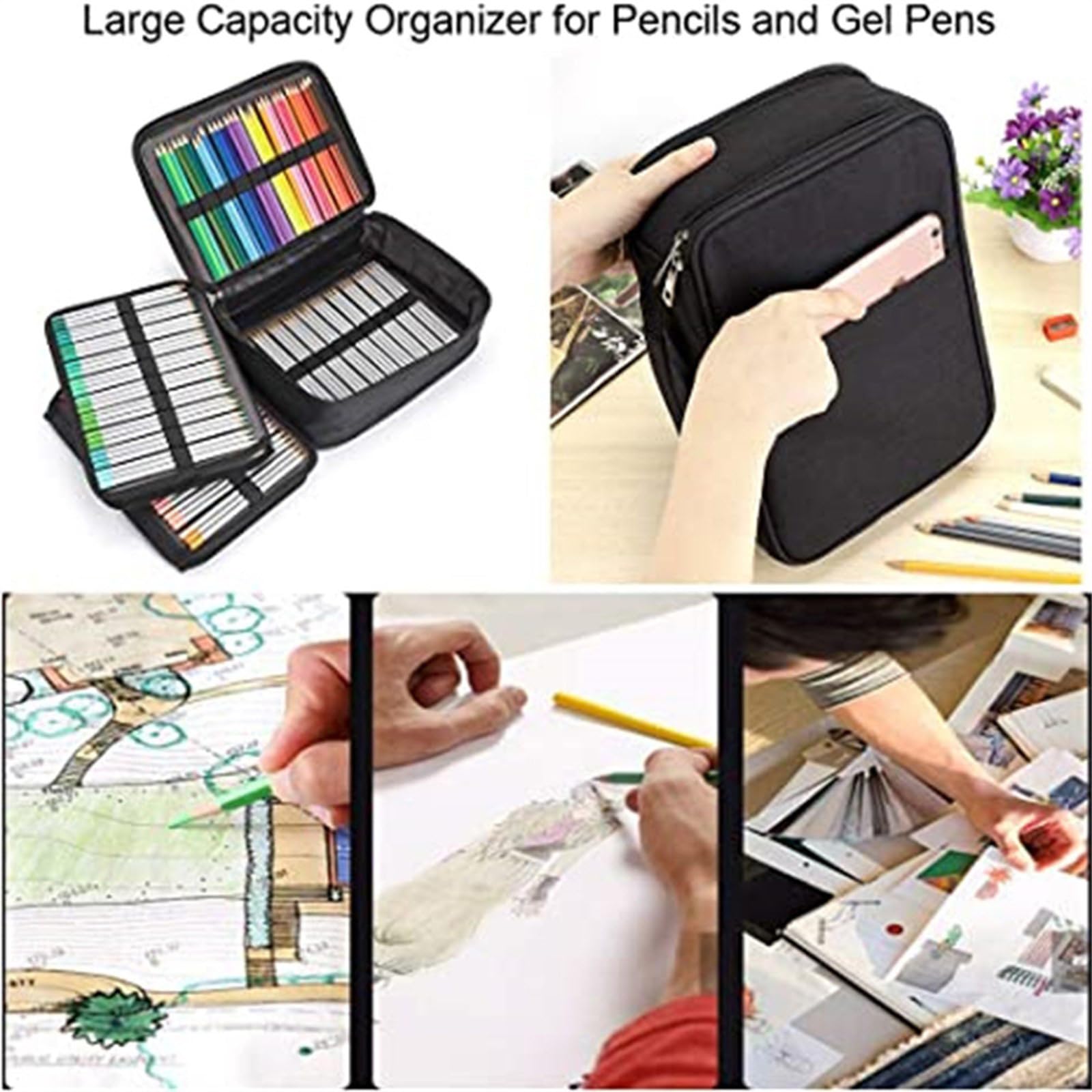 Astuccio con 300 scomparti, pratico astuccio organizer per la scuola, matite colorate, per studenti, Grigio