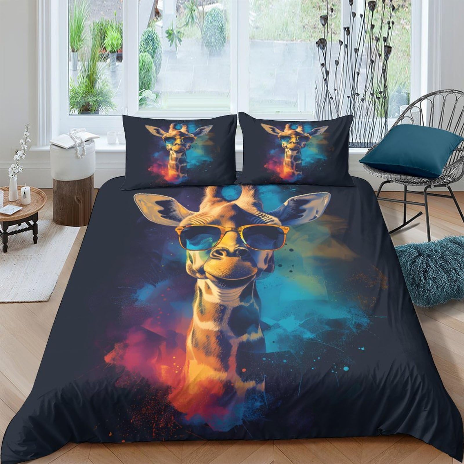 Ctjqhvkz Style-7 3D Printed Vibrant Giraffe Fitted Sheet Microfiber Soft Breathable Abstract Color Mattress Cover For Bedroom Dorm Decor Single（135X200cm）
