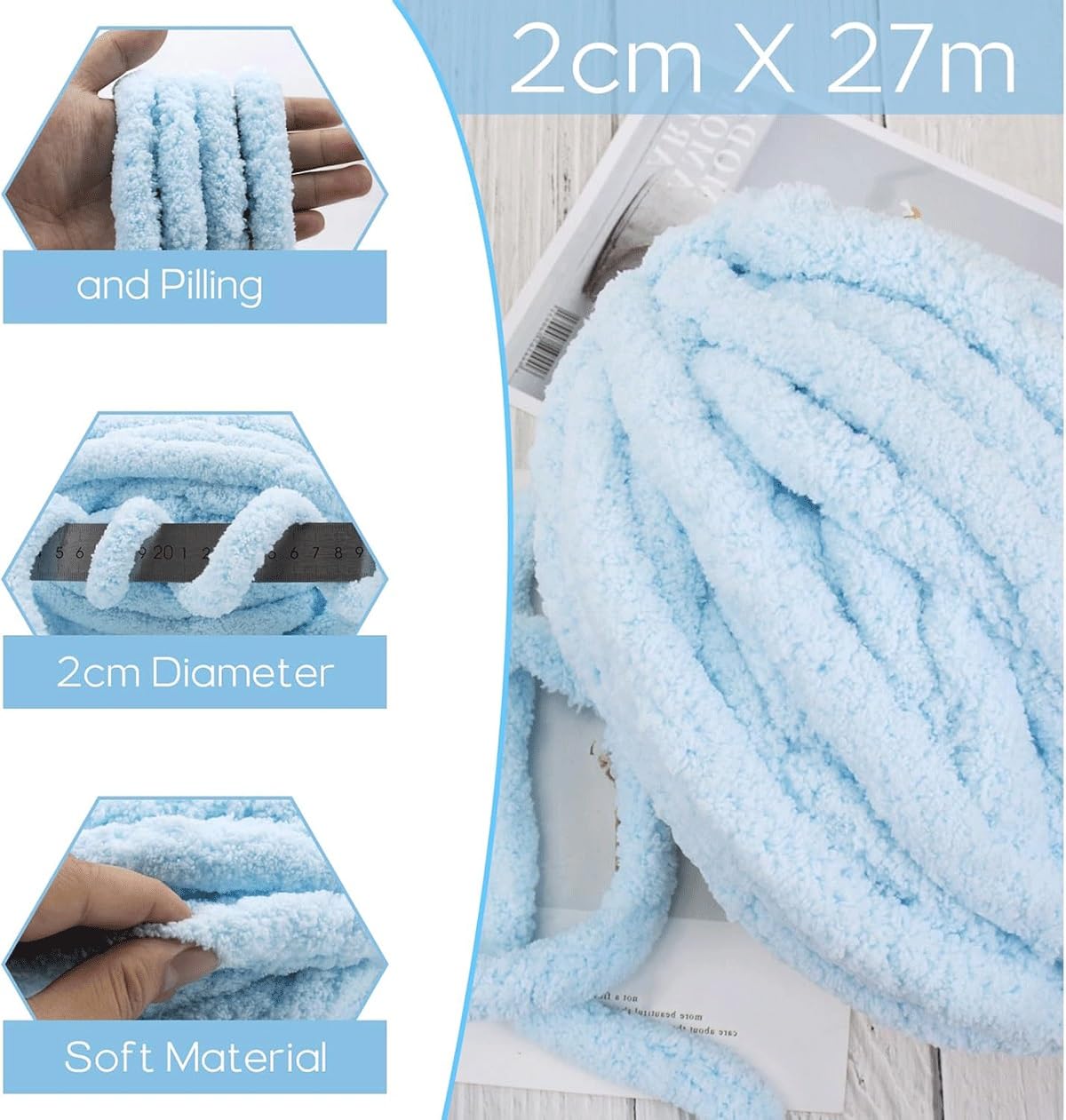 Häkelgarn, Baumwoll-Tricoter-Fil, doppelter Baumwoll-Tricot-Stoff, grob gestrickter Chenille-Trikotstoff(Colour 8,5 roll(1250g))