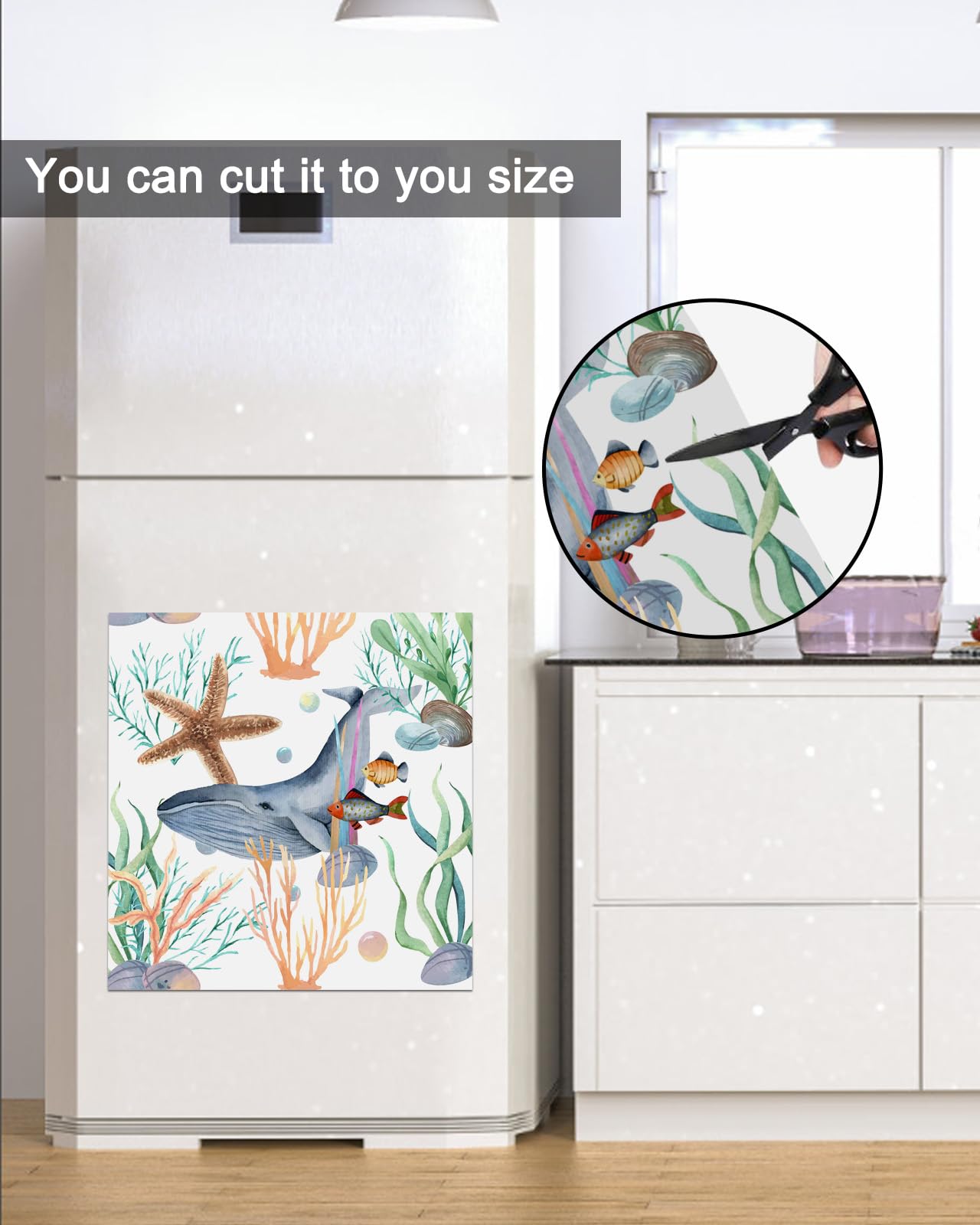 Dishwasher & Refrigerator Magnetic Sticker Cover - 23x26 Inch Whale Coral Reef Decal, Waterproof