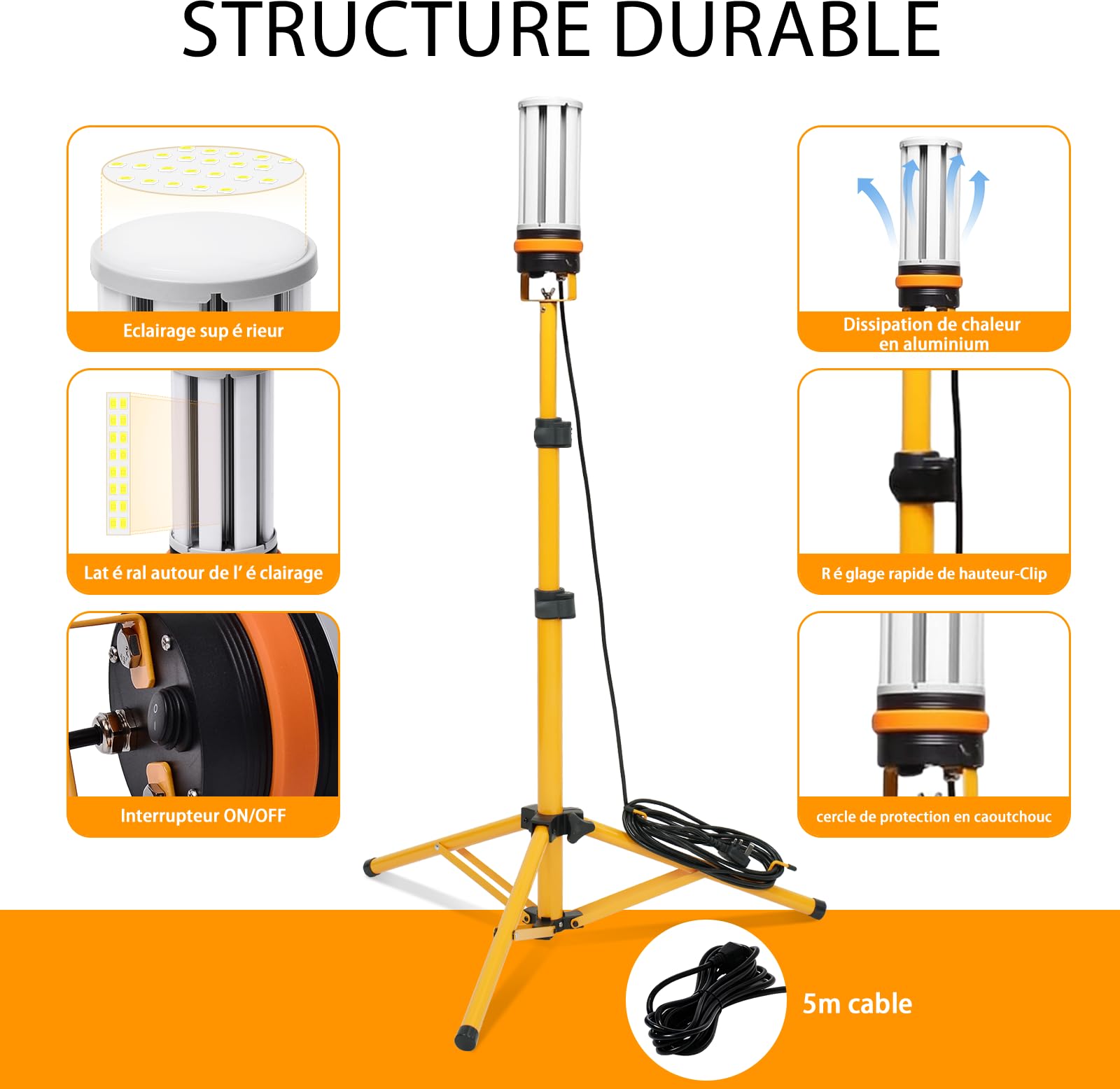 60 W Baustrahler auf Stativ, 6500 Lumen und wasserdicht, LED-Außenstrahler, 360 Grad Lichtwinkel.