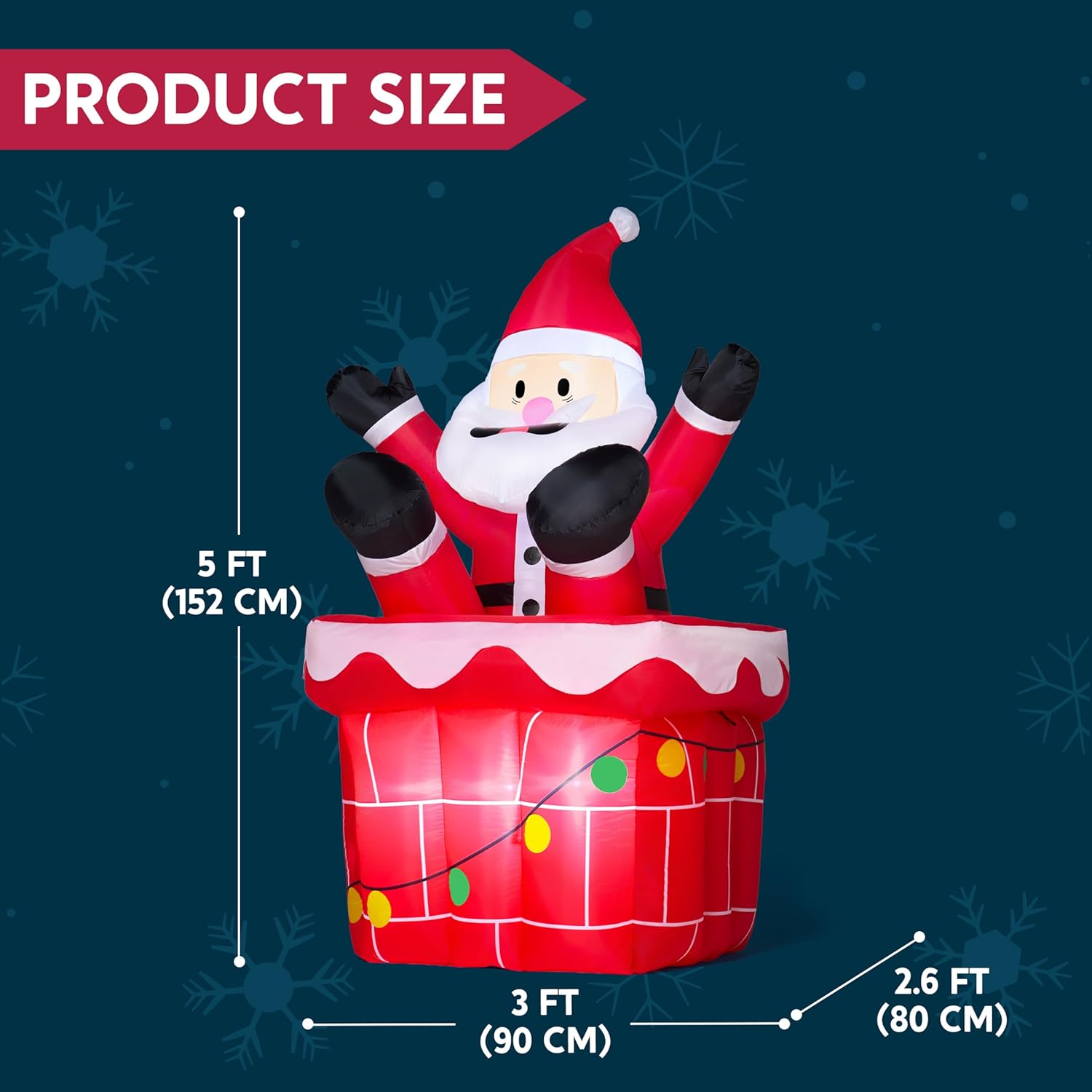 JOYIN 5 FT Tall Animated Christmas Inflatable Santa Outdoor Decorations, Christmas Blow Ups Santa Inflatable on Chimney for Yard, Blow Up Xmas Decor Outdoor with LEDs for Outside Lawn Garden Decor - Image 6