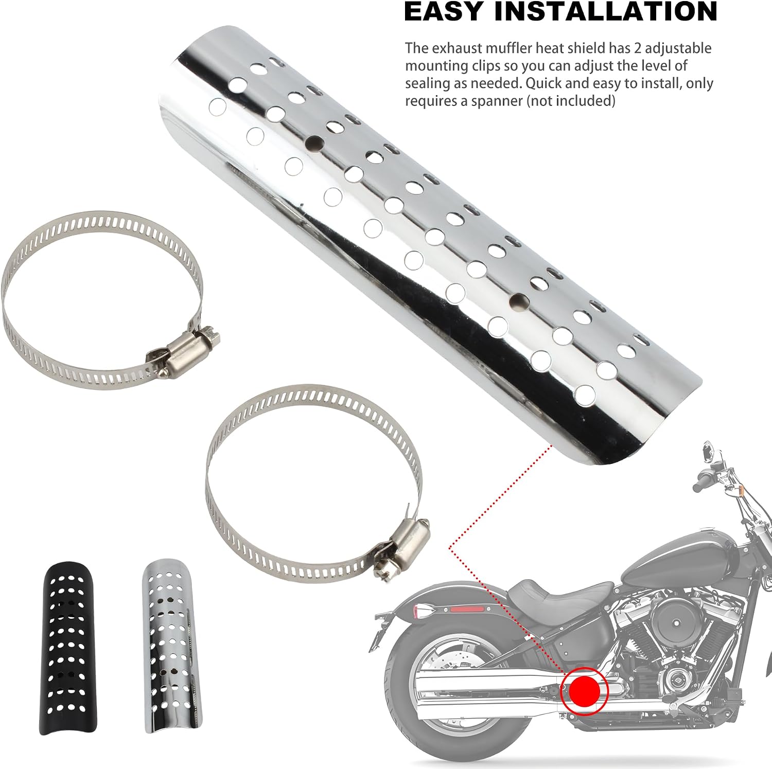 Motorcycle Heat Shield,Universal Exhaust Pipe Protector Cover With 2 Stainless Steel Clamps For 50mm-70mm Exhaust Pipe Diameter Motorbikes- Electroplating 70-100MM