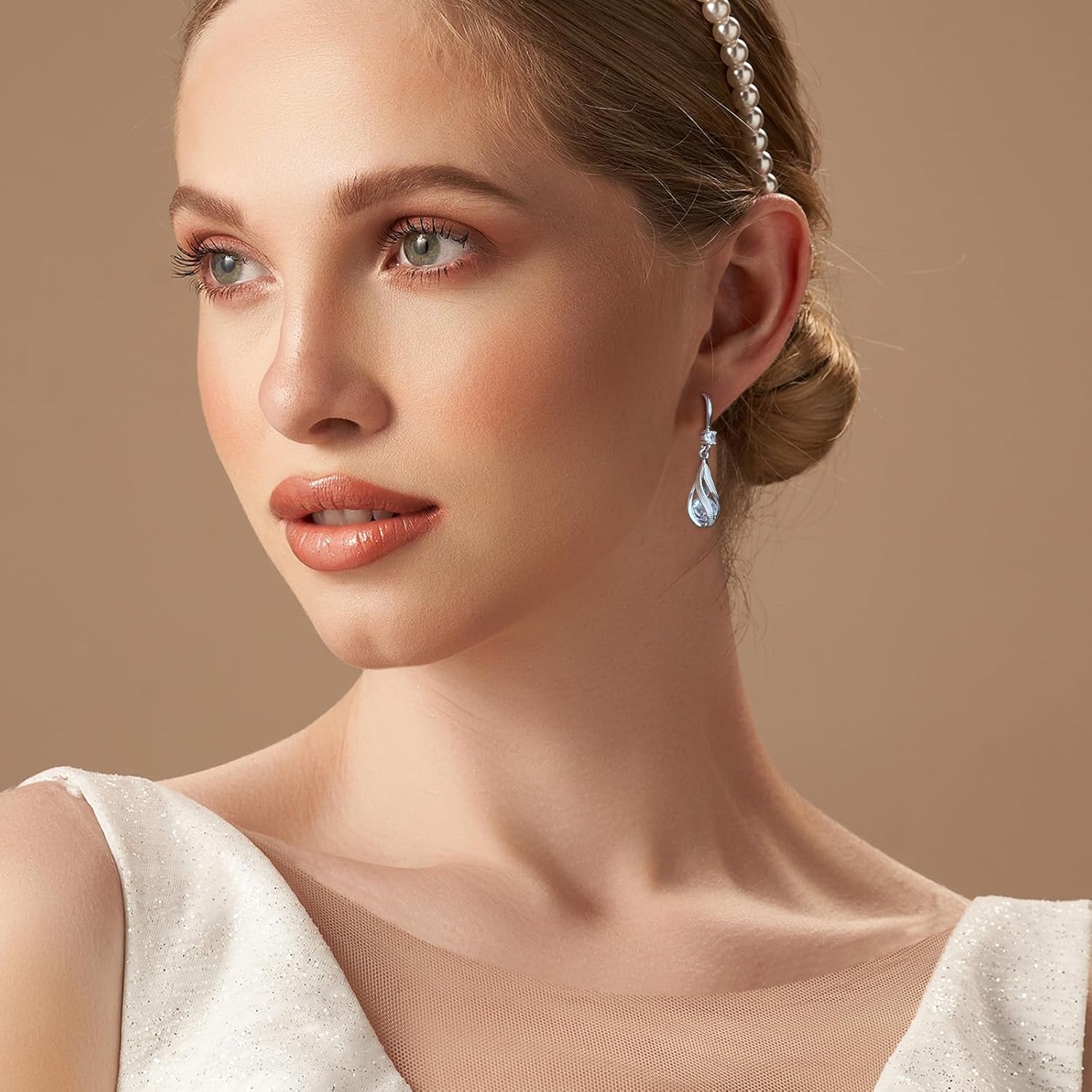 Silver Cubic Zirconia Earrings Dangling for Women Spiral Hanging Shaped Teardrop Birthstone Earrings for Gift - Image 3