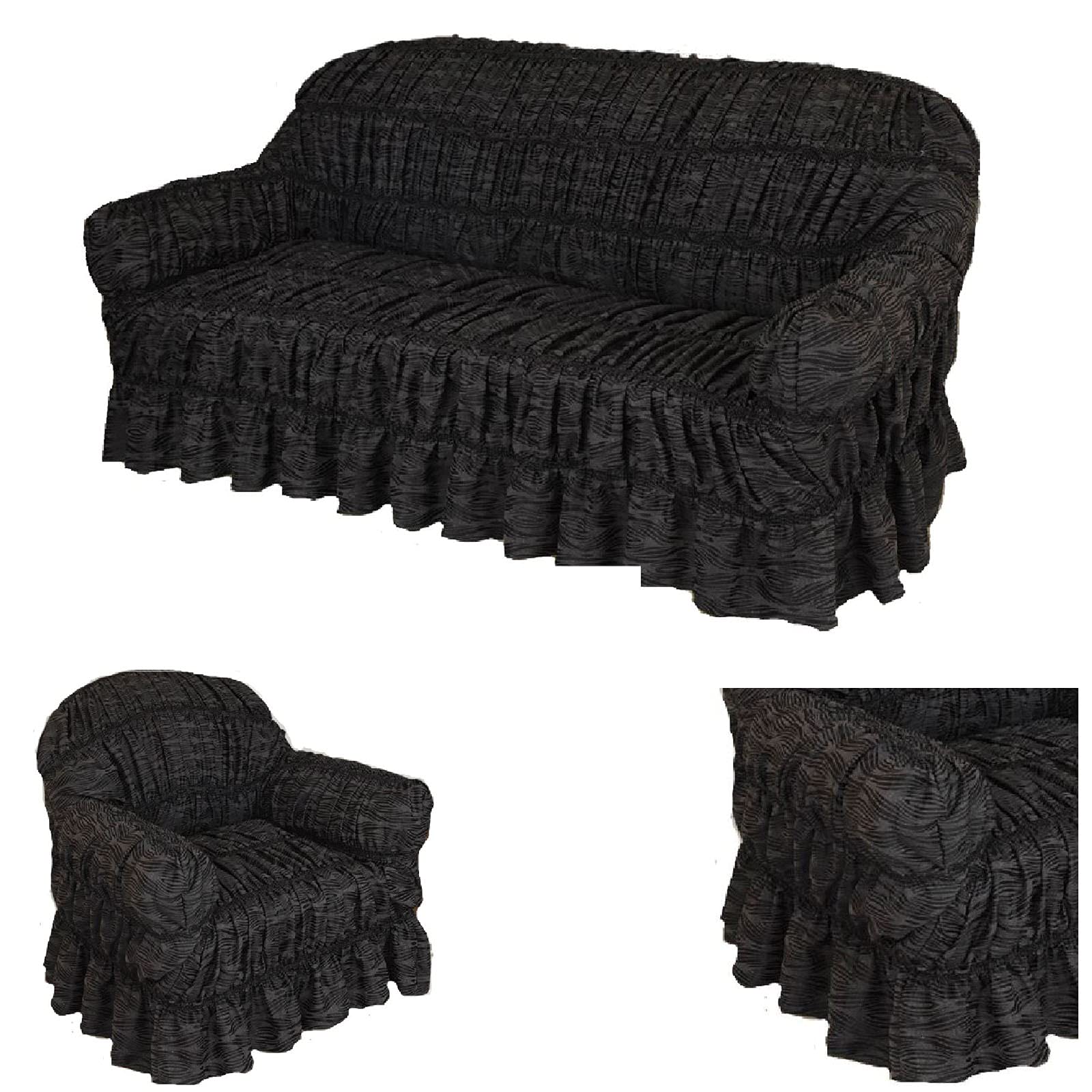 Jacquard Sofa Cover for 1, 2 & 3 Seater in/Alternate to Sofa Throw (Black, 1 Seater)