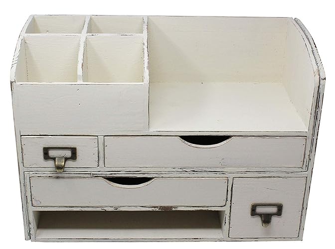 Executive Office Solutions Large Adjustable Wooden Office Desk Organizer For Desktop, Tabletop, or Counter – Wood Storage Shelf Rack – For Office Supplies, Desk Accessories, or Mail - White - Black