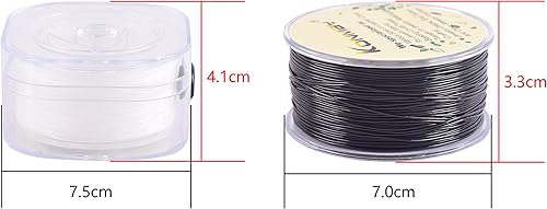 Miniatura 5 de KONMAY 2 rollos de cuerdas elásticas planas de 0.031 in con estuche organizador, cordón elástico de cristal blanco y negro de 180 yardas para hacer