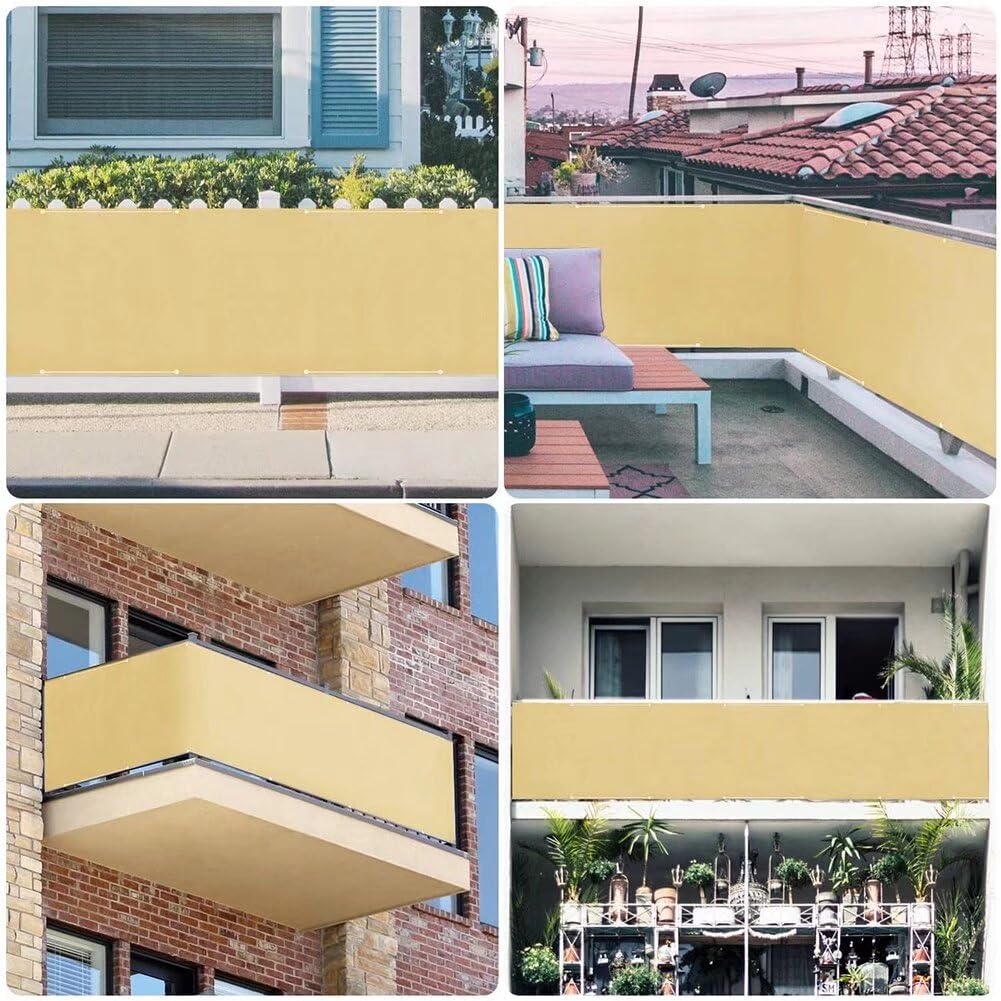 Balkon 300 x 550 cm – odporny na warunki atmosferyczne pokrowiec ogrodzeniowy na patio i ogród, łatwy do czyszczenia, z oczkami i sznurkiem, kremowy, rozwiązanie do ochrony prywatności na zewnątrz