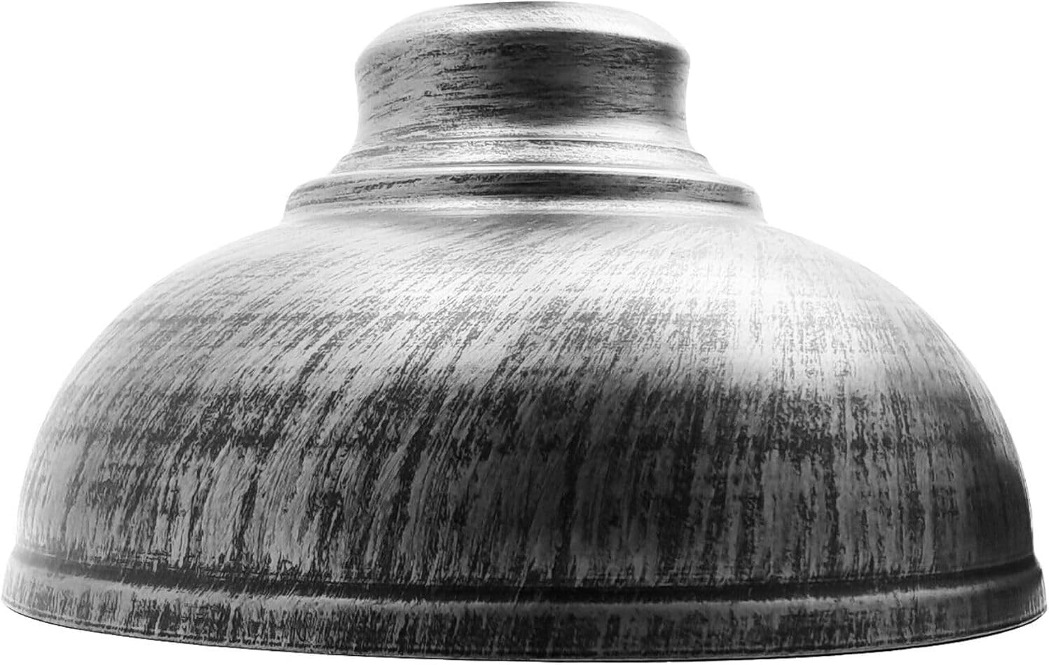 Pack Vintage Retro Metal Pendant Lampshade with Curved Bulb Guard, Hanging Ceiling Light Shade for Kitchen, Bedroom, Dining Room, Modern Industrial Home Lighting Decor (Brushed Silver - 2)
