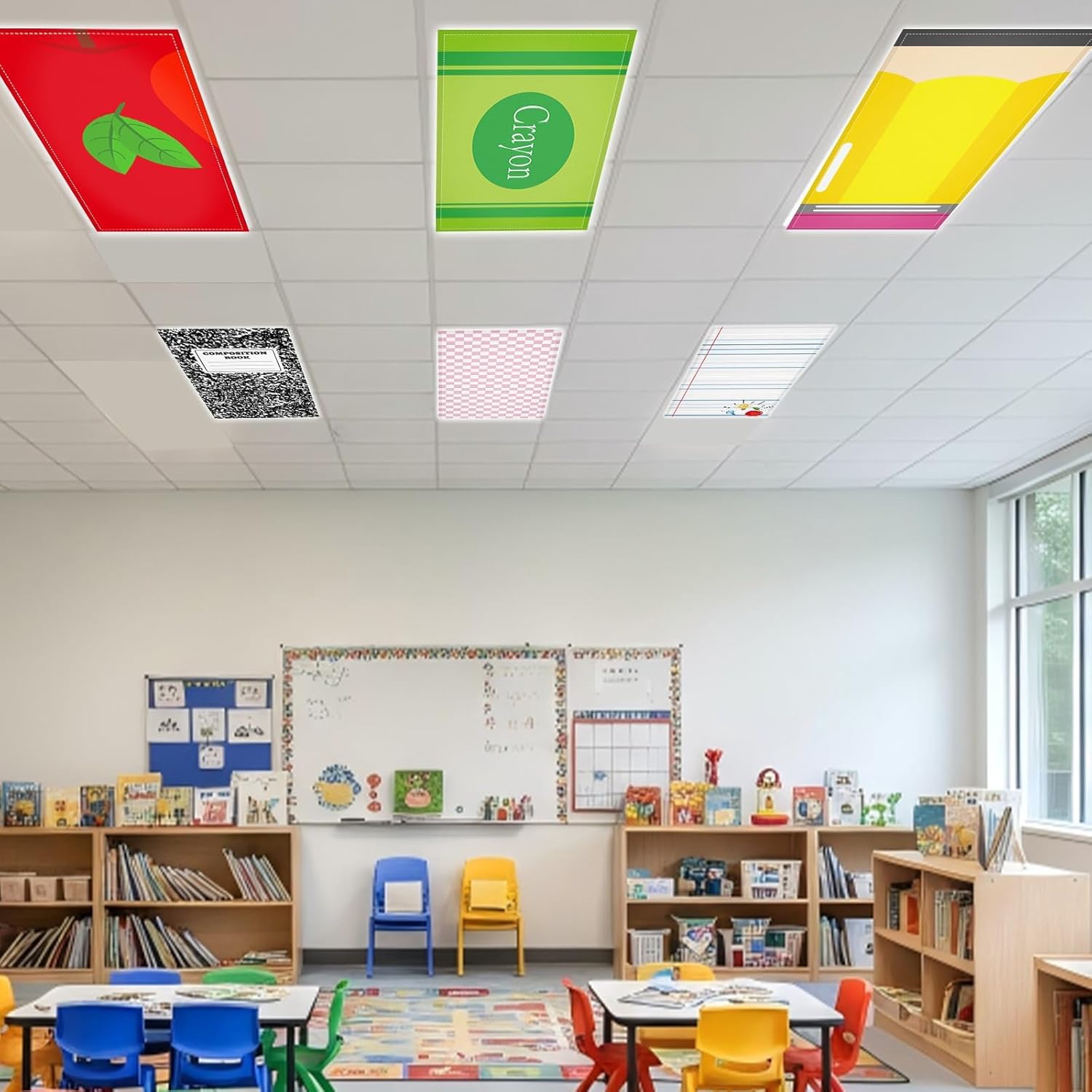 8Pcs First Day of School Fluorescent Light Covers for Classroom Study Topics Ceiling Light 4x2Ft Magnetic Lights Cover Filter Easy Install for Back to School Office Ceiling Supply (Composition)