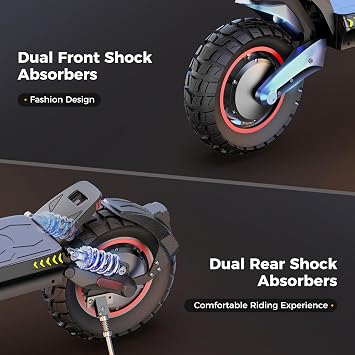 iScooter Electric Scooter, 28/38MPH Top Speed E Scooter & 40/43/50Miles Long Range, 10/11/12 Off-Road Tires Scooter for Adults with Turn Signals, Dual Suspension & Braking System, APP and Storage Bag
