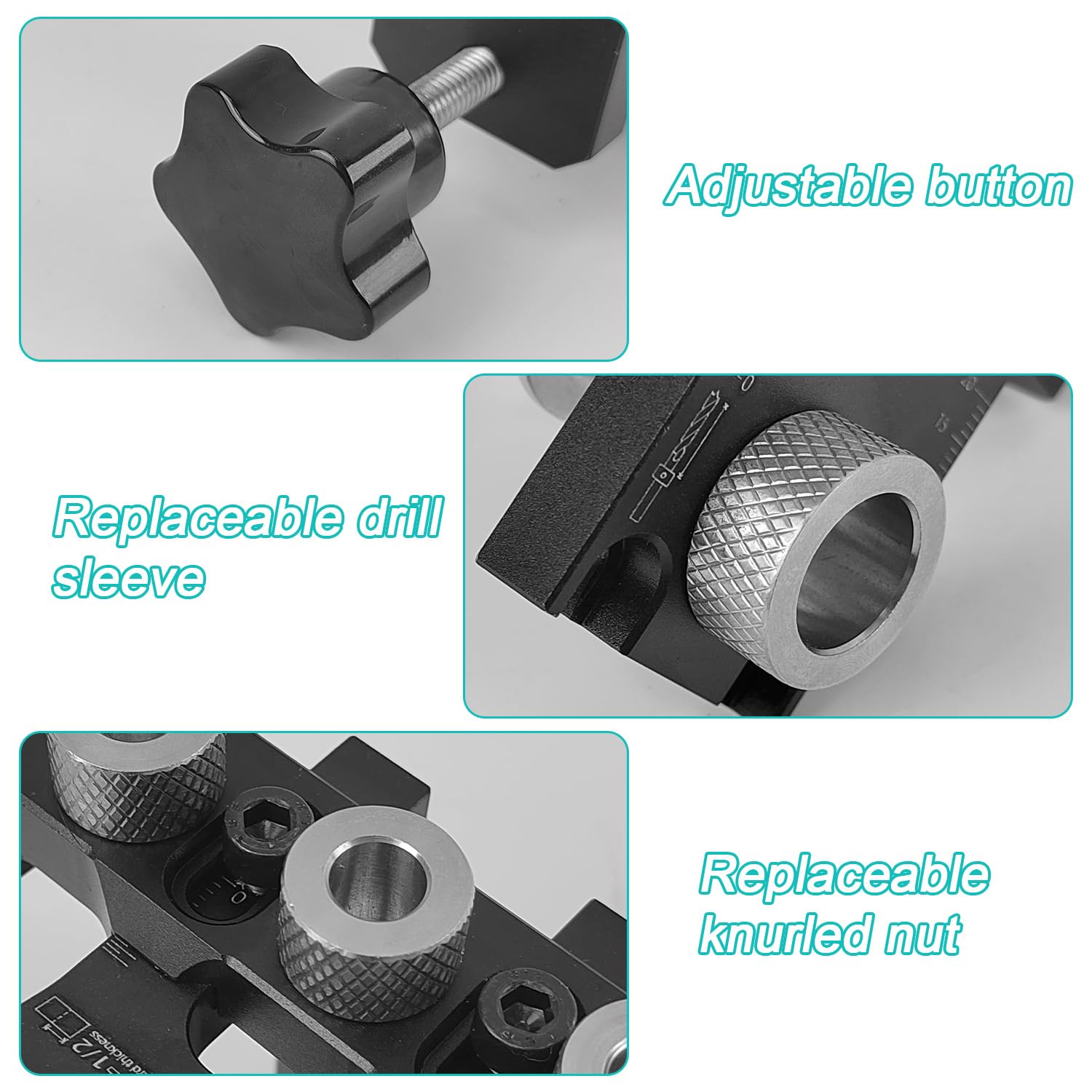 Set da 14 Pezzi Dima per Spinatura Legno, Alluminio Dima per Fori a Tasca, 8/10/15 MM Spinatrice per Legno, 3 In 1 Fori a Tasca per Legno, Set di Punte di Posizionamento. (nero)
