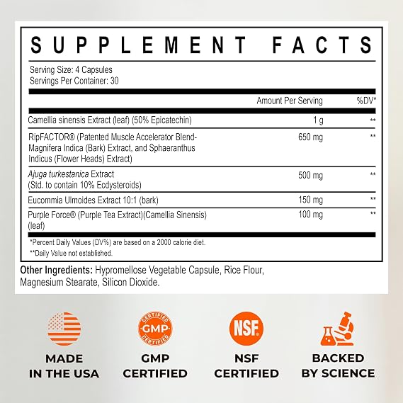 Enhanced Labs Muscle Pro - 5-in-1 Premium Muscle Builder for Men - Epicatechin, Turkesterone, RipFACTOR & Purple Force - Advanced Muscle Support: Strength, Lean Mass & Free Testosterone - 120 Cap