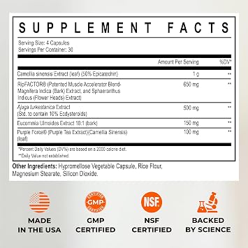 Enhanced Labs Muscle Pro - 5-in-1 Premium Muscle Builder for Men - Epicatechin, Turkesterone, RipFACTOR & Purple Force - Advanced Muscle Support: Strength, Lean Mass & Free Testosterone - 120 Cap