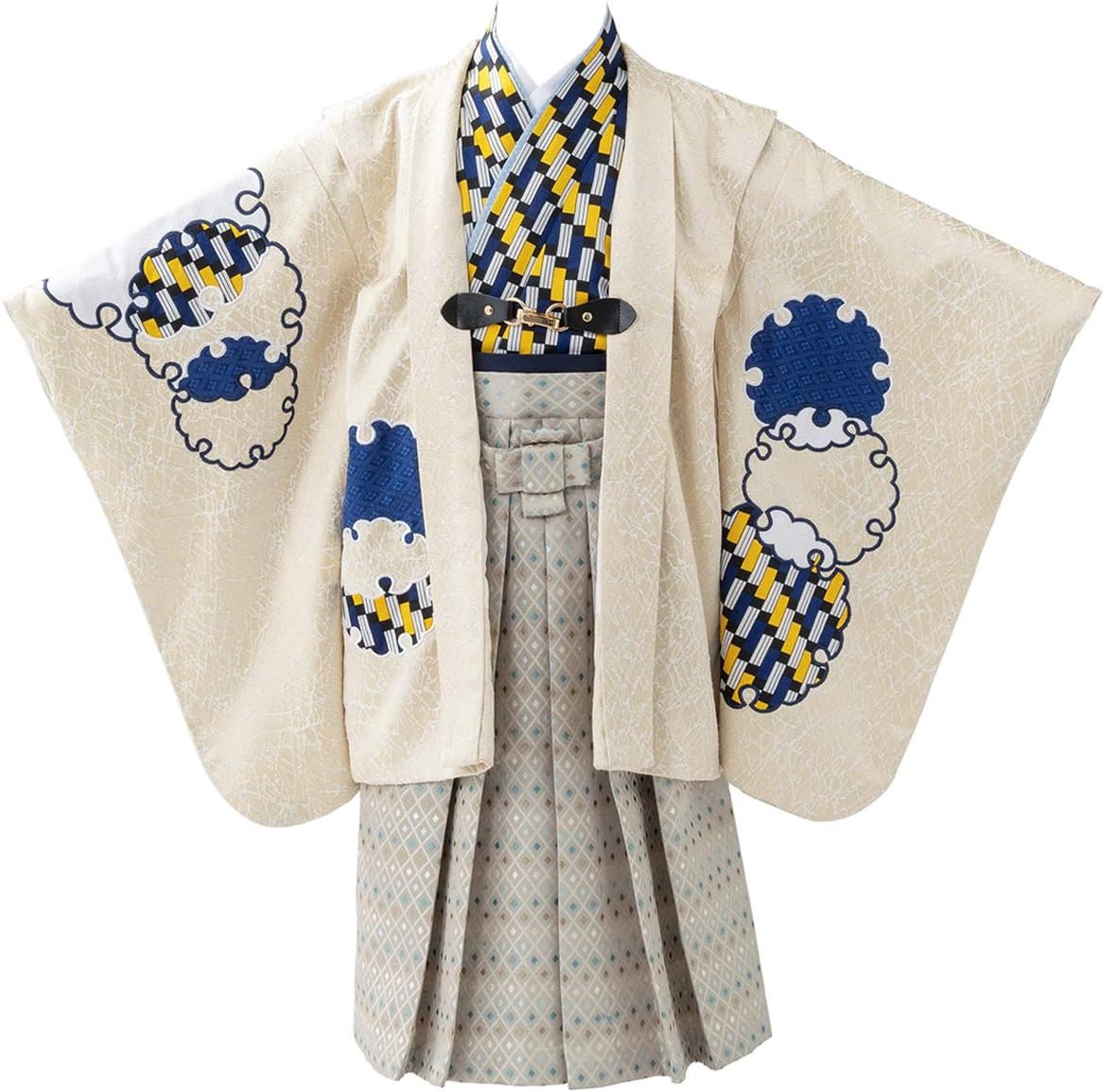 京のみやび] 七五三男の子被布セット オフ白 黒菊菱 京のみやび 七五三