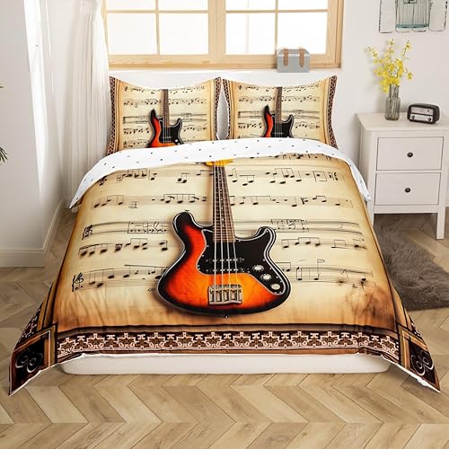 Miniatura 2 de Castle Fairy Juego de funda de edredón musical rústica, tamaño individual, funda de edredón reversible con estampado de instrumentos de guitarra