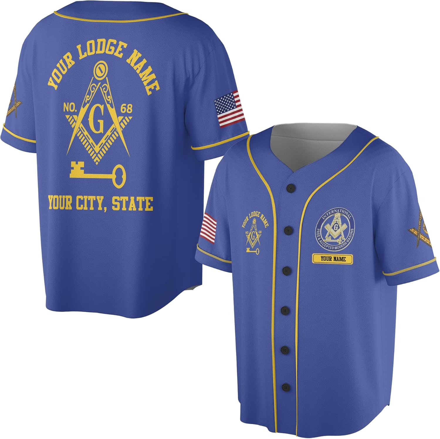 Customize Name, Lodge Name International Masonic Emblem Freemason 3D Baseball Jersey S-5XL