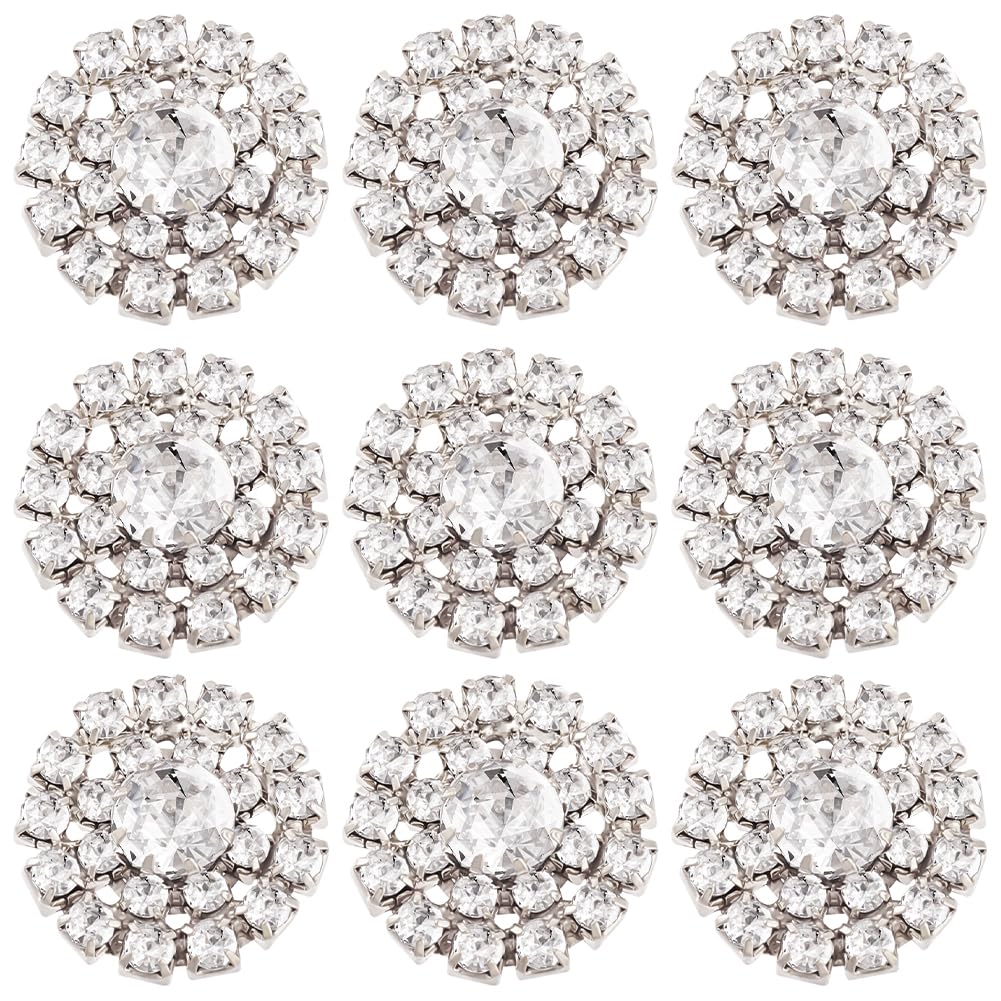 AHANDMAKER30 Pcs Rhinestone Buttons Embellishments, 19mm Silver Flower Flatback Rhinestone Buttons, Crystal Button Embellishments for Crafts Jewelry Making Bow Headband Dress Wedding Decoration