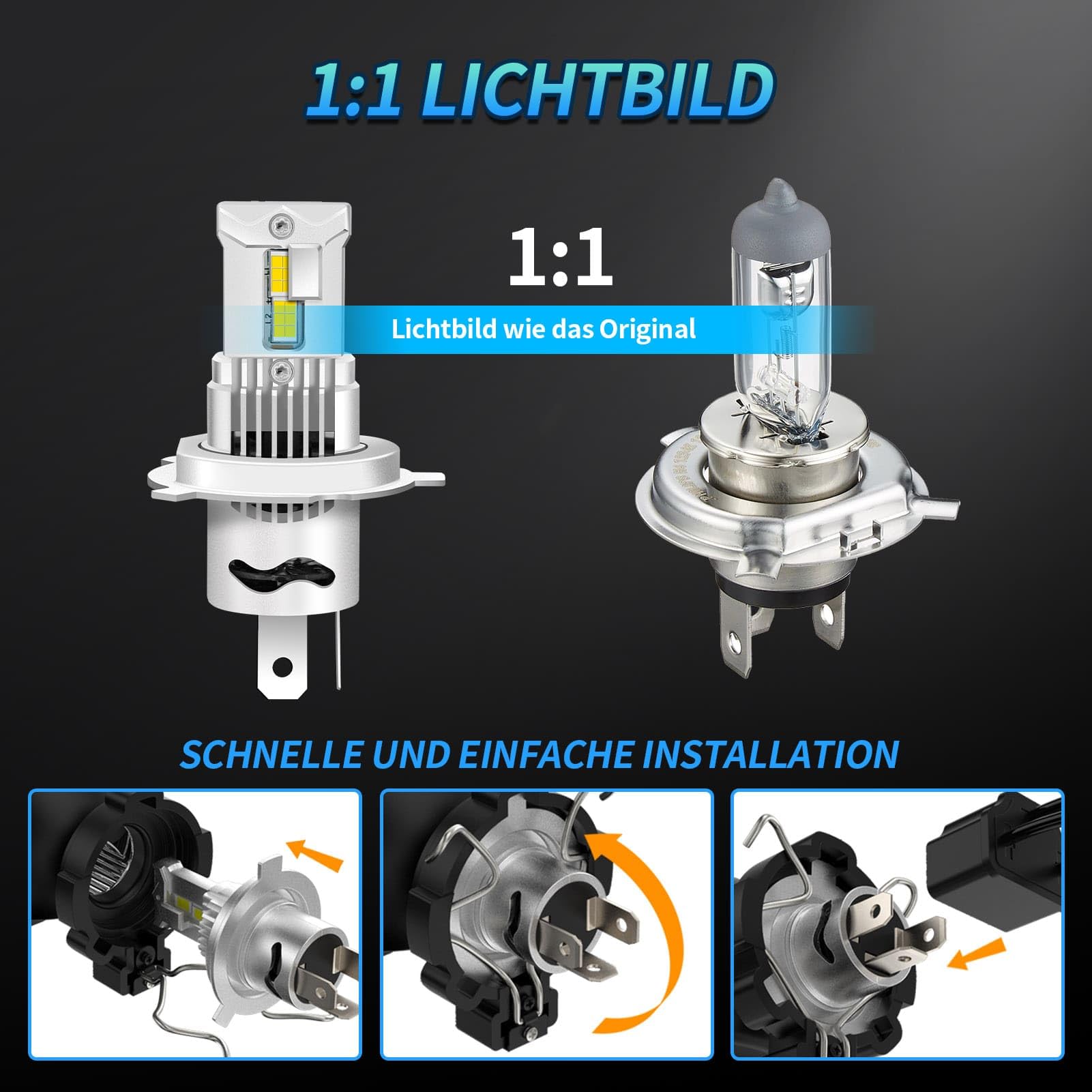 H4 Lampe Auto Halogen 12V 60/55W – Scheinwerfer H4 Birnen Extra Hell 6000K, Abblendlicht & Fernlicht
