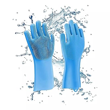 UCRAVO Magic Dishwashing Cleaning Sponge Scrubbing Gloves Food Grade Silicone Dishwashing, Carwash, Pet Bathing, Multi-Purpose Cleaning Gloves Pet Bath Massage Gloves, Anti-Bite Hand Guard