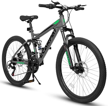 Full Suspension Mountain Bike, Front and Rear Dual Shock Absorbers, Mechanical Disc Brakes, 21-Speed, Suitable for Men and Women
