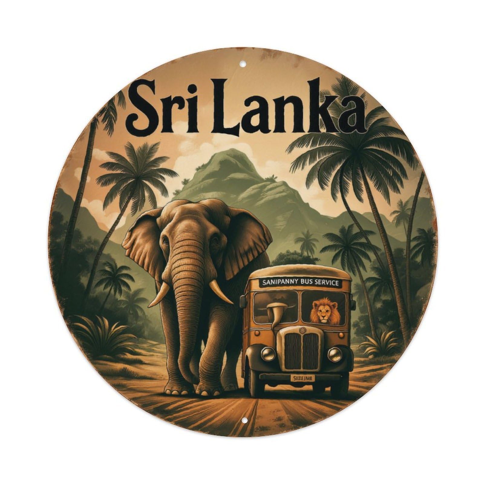Vintage Sri Lanka Elephant Wall Sign Vintage Aluminium Metal Sign, Retro Wall Decor for Home, Bar, Garage & Farmhouse 20x20cm