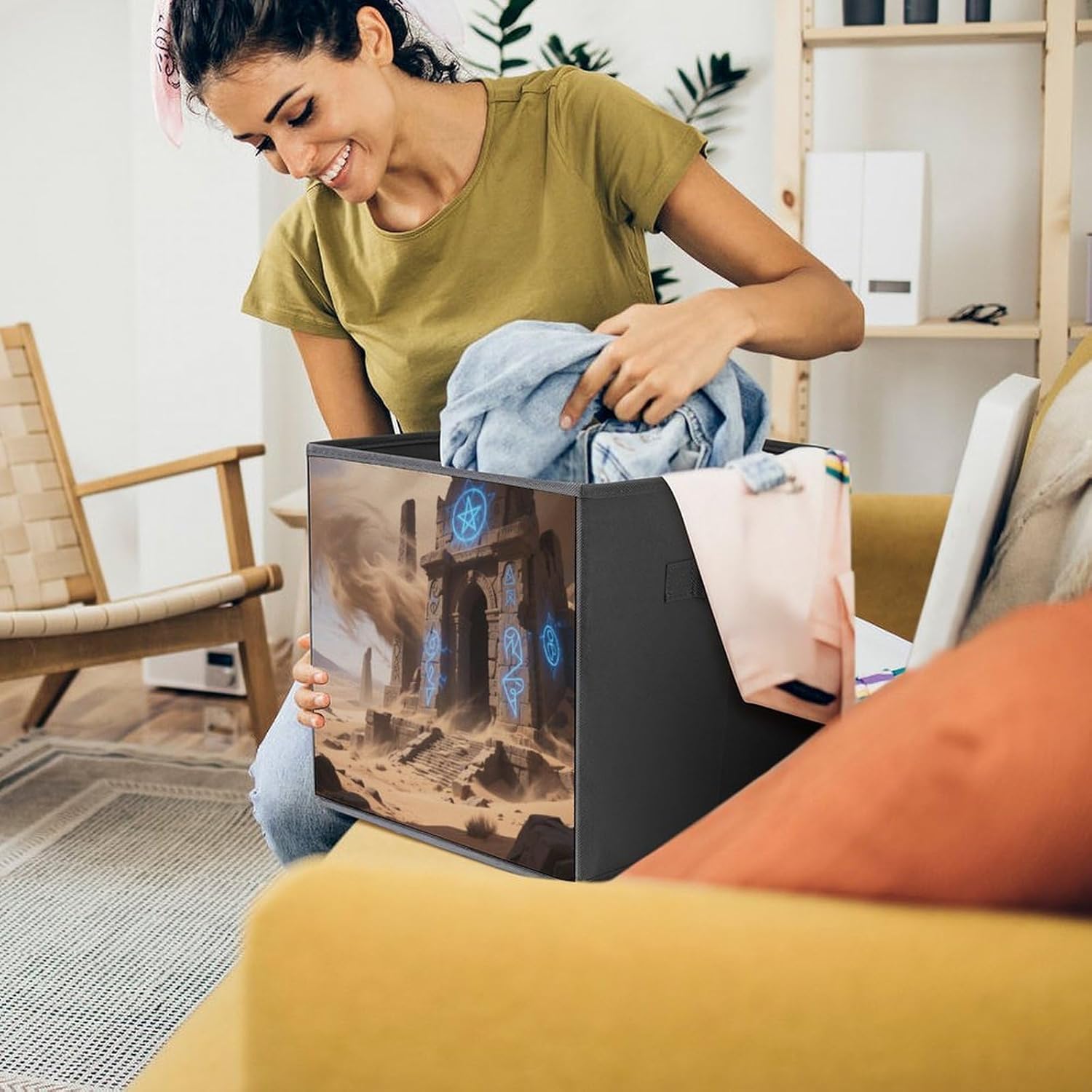 2-piece Oxford Cloth Storage Box Ancient Ruins Printed Storage Box for Clothes/shoes Multi-purpose Wardrobe And Cabinet Storage