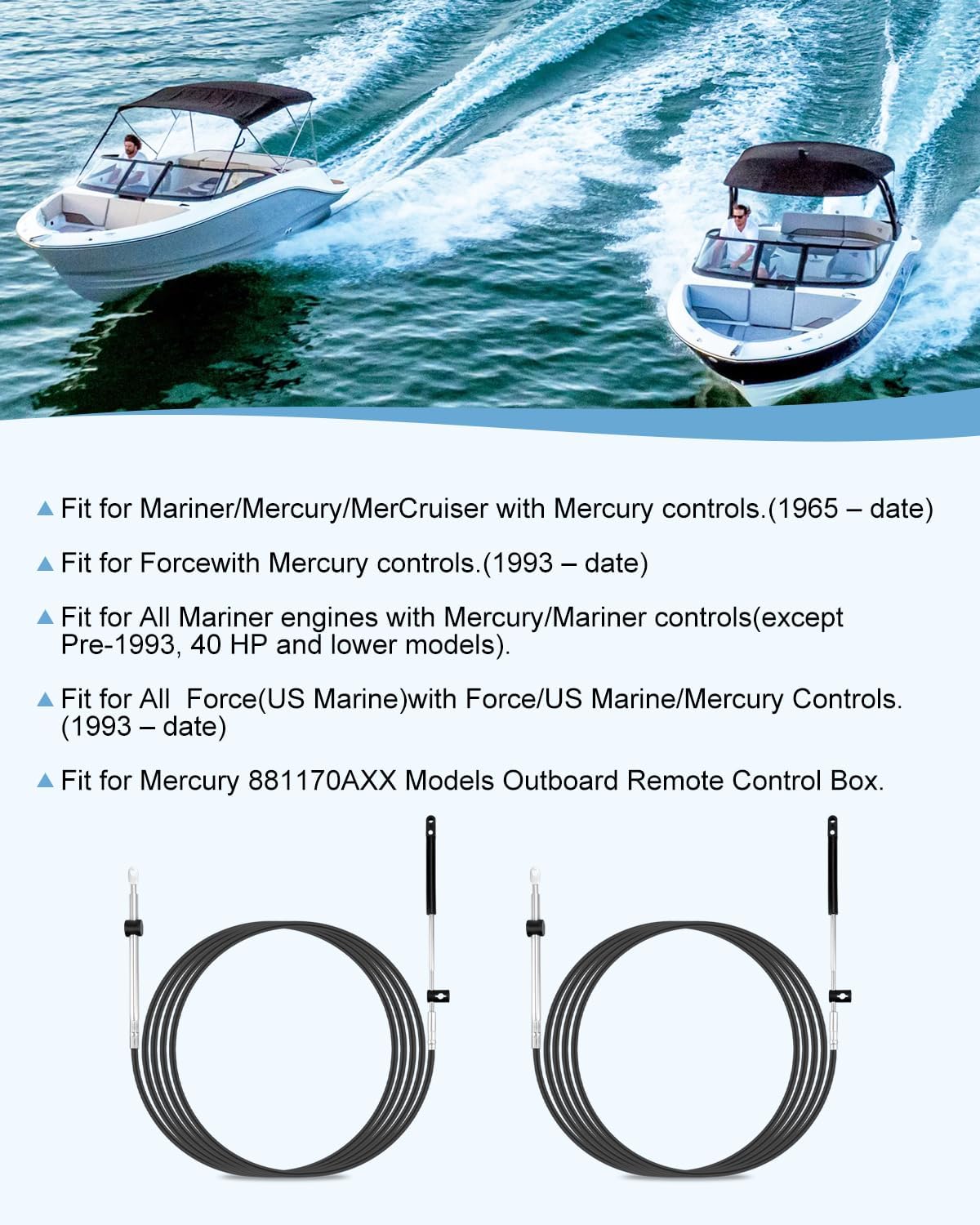 CC17914 14ft Boat Throttle and Shift Cables Fit for Mercury Outboard Engine | 600A Gen I Remote Control Cable Fit for MerCruiser Marine Force Outboard Engine (2pcs/Set)