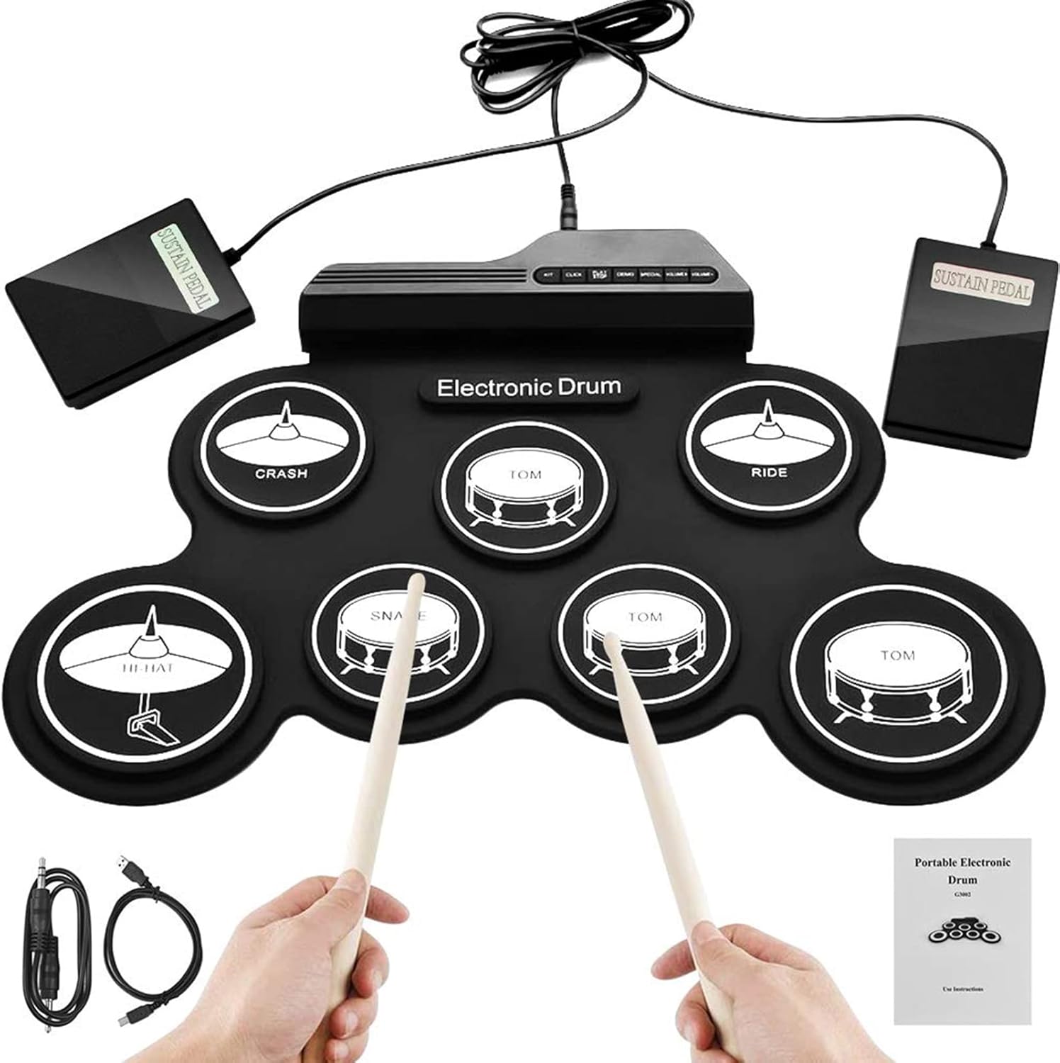 7 Pads Roll Up Drum Pad Electronic Drum Set Portable Drum Kit with 5 Different Drum Kit 10